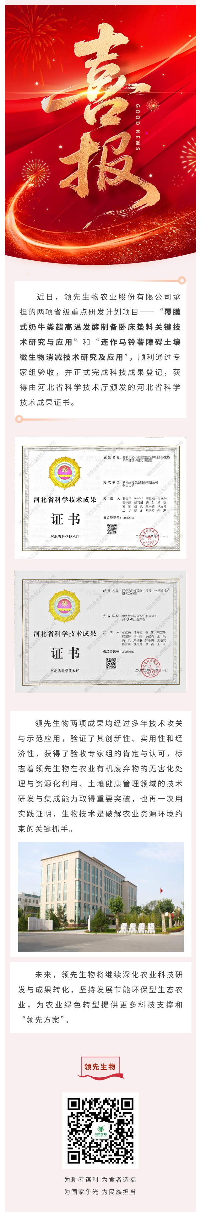 【喜訊】領(lǐng)先生物斬獲兩項(xiàng)省級科技成果！